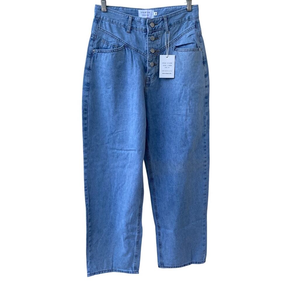 Uniq by Litz Women’s Button Fly Dark Wash Wide Leg Hi Waist Size L W30 Jeans